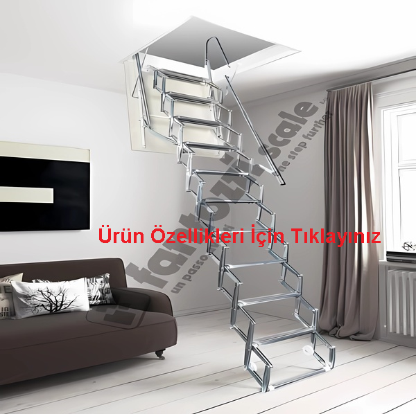İtalya Menşei 60X70 Galveniz Kaplı Makaslı Metal Çatı Merdiveni H:300CM